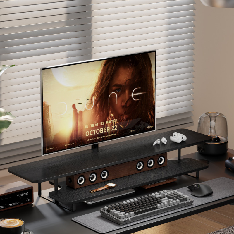 Desk Setup Laptop And Monitor - Supporto per Monitor in Legno Massello