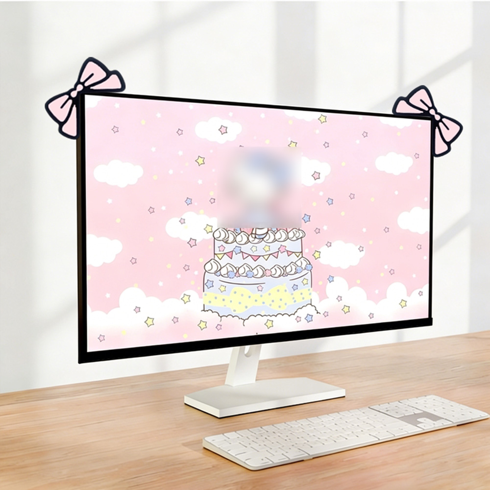 Desk Setup Laptop And Monitor - Decorazione per Monitor con Fiocco Rosa,
